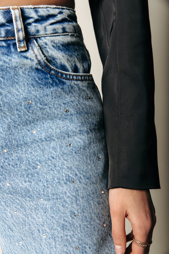Bunte Rebel Jones Strass Mid Rise Straight Leg Denim Hosen - S