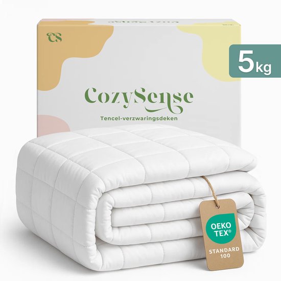 CozySense® Weighted Blanket 5kg - 100% Tencel - Weighted Blanket - Schwergewichtige Decke mit Temperaturregulierung und atmungsaktivem Komfort - GLASS-Flow® Druckverteilung - 1-Person - Weiß