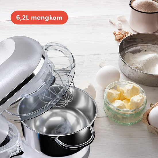 KitchenBrothers Küchenmaschine - Küchenroboter - 6.2L - Mixer mit Rührschüssel - Küchenmixer - 2000W - Perlweiß