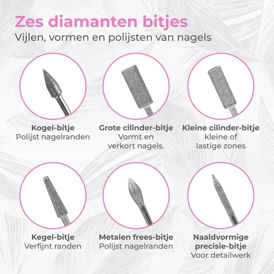 Nuvance Elektrische Nagelfeile - 15000 RPM - Nagelfräse - 12 Bits - 40 Schleifrollen - Maniküre & Pediküre Set