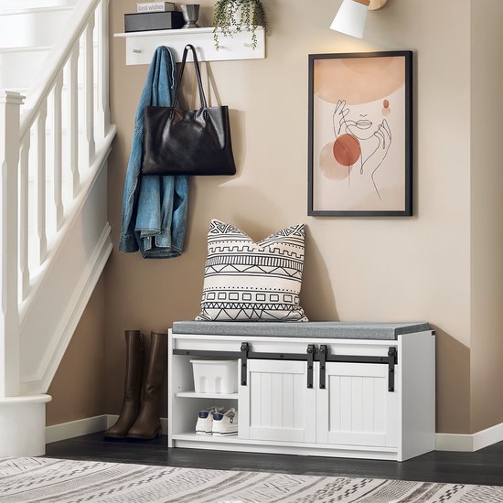 SoBuy Schuhregal mit Schiebetüren - 6 Fächer Schuhbank - Für den Eingangsbereich - 90x35x46 cm - Weiß