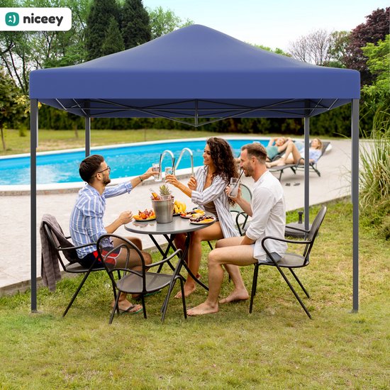 Niceey Partyzelt - 3x3m - Pavillon - faltbar und wasserdicht - Partyzelt mit Seitenwänden - Gartenzelt - einfacher Aufbau - Tragetasche mit Rädern - Dunkelblau