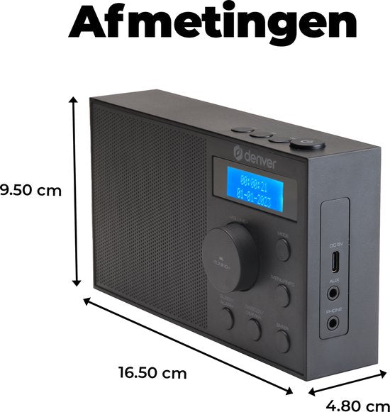 Denver DAB Radio - DAB+/ FM Radio - 40 voreingestellte Sender - Radiowecker - DAB51B