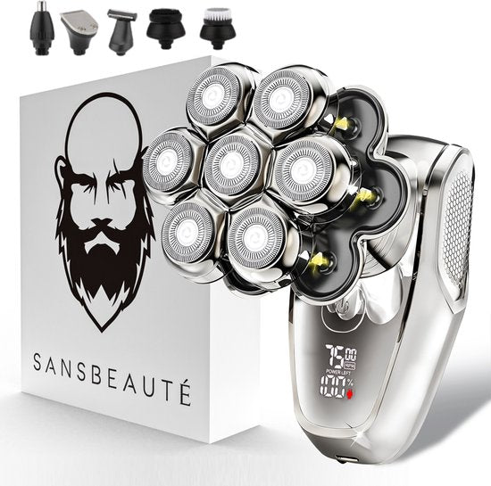 6-in-1 Sansbeauté® SkullSharp MAX Rasierer - Für Männer - Trimmer - Clipper - Gesichts- und Kopfrasierer - Nass- und Trockenrasur - Elektrisch