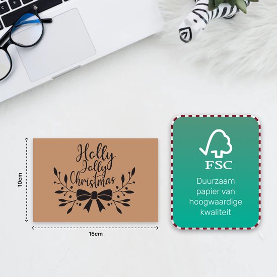 Giftmas - Weihnachtskarten - Grußkarten - 36 Stück - Mit Umschlägen und Aufklebern - 10x15cm - Braun