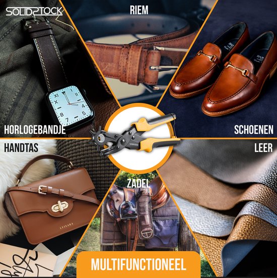 SolidStock Professional Lochzange für Gürtel - mit kostenlosem Messstab - Stanzzange - Revolverzange