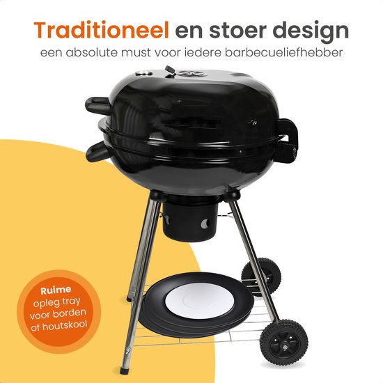 Goliving - Holzkohlegrill auf Rollen - Inklusive Zubehör - XXL BBQ mit Deckel - Ø 54 cm - 65 x 89 cm - Metall - Schwarz