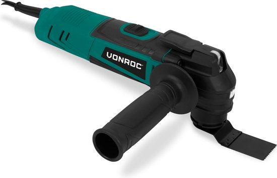 VONROC Oszillierendes Multitool 350W - Variable Drehzahl 12.000 - 22.000 p/min. - Inkl. Schleifplatte, Sägeblatt, Schaberblatt und Staubsaugeradapter