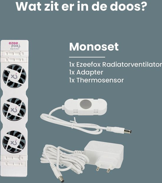 Ezeefox Heizkörperlüfter mit 3 Ventilatoren und Thermosensor - Monoset - Universal - Energieeffizient - Sehr leise - Heizkörperlüfter - Weiß