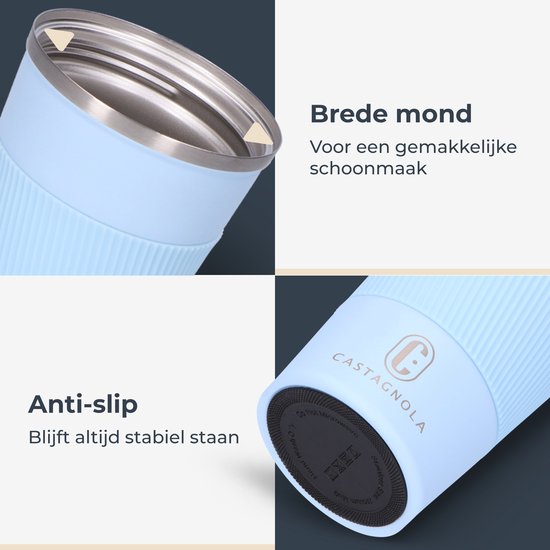 Castagnola Thermos Cup - Kaffeebecher To Go - Reisebecher für Kaffee und Tee - Teebecher - 380 ML - Edelstahl - Hellblau