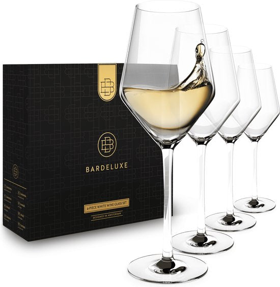BarDeluxe® Weingläser Weißwein - mundgeblasene Kristallgläser 420ml - handgefertigt & bleifrei - Weinglas - 4 Stück - Luxusset für Bar oder Dinner
