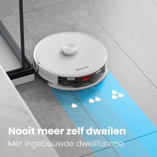Auronic Staubsaugerroboter - Mit Wischfunktion - WiFi und App - Ladestation - Haustiere - Wischroboter - Lasernavigation - Automatische Entleerungsstation - Weiß