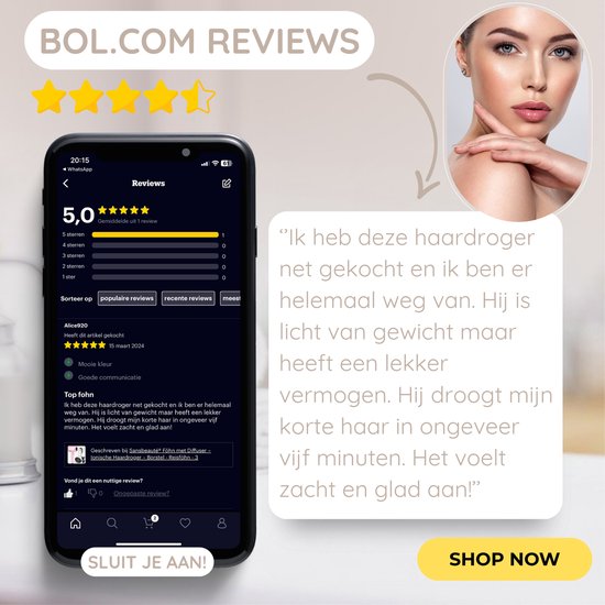 Sansbeauté® Haartrockner mit Diffusor - Ionen-Haartrockner - Bürste - Reise-Haartrockner - 3 Aufsätze - Locken - Coolshot - 3 Stufen - Haartrockner mit Diffusor - Haartrockner - 2000W - Pink