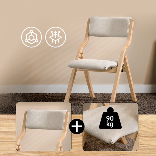 SoBuy Klappstuhl 2er Set – Gepolsterter Esszimmerstuhl – Faltbar – 49 x 54 x 80 cm – Hellgrau