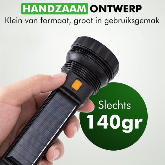 Travelhawk Flashlight - Taschenlampe Led - Taschenlampe Militär - Batteriebetriebene Taschenlampe - 1000 Lumen - Solarpanel - Wasserdicht - Schwarz