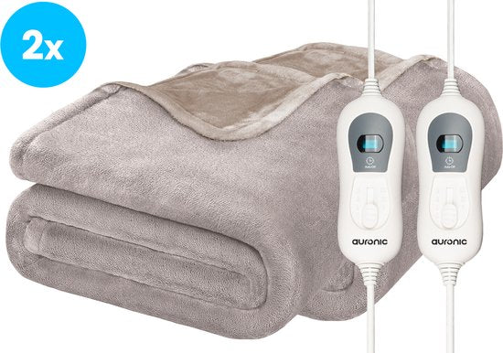 Auronic - Heizdecke 2er-Pack - 160 x 120 cm - 3 Heizstufen & Abschaltautomatik - Extra weicher Flanell - Waschmaschinenfest - Fleece & Taupe