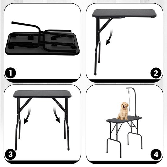 Animali Trim Table - Hundepflegetisch - Hundepflegetisch - Zusammenklappbar - Inklusive Leinenoption - Schwarz