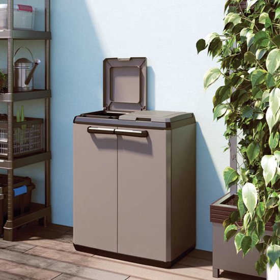 Keter Split Basic Recycling Mülltonne für draußen - 68x39x85 cm - Grau/Schwarz