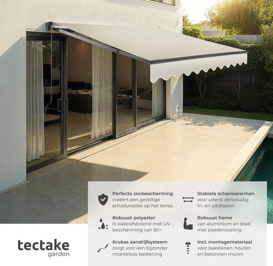 tectake® Sonnenschirm mit Gelenkarm - 250 x 200 cm - Markise - Sonnenschutz für Fenster, Balkon, Außenbereich - Wandmontierbar - Wasser- und UV-beständig - Beige