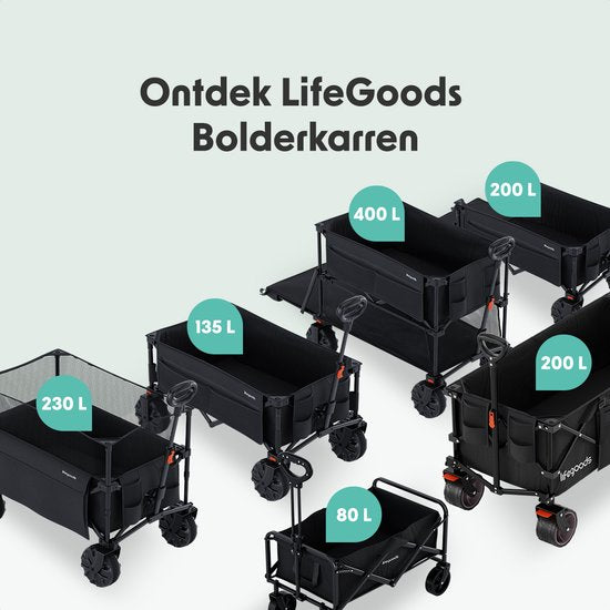 LifeGoods Double Wagon - Faltbarer Wagen - 200KG - 400L - faltbar - mit Schutzhülle - Schwarz