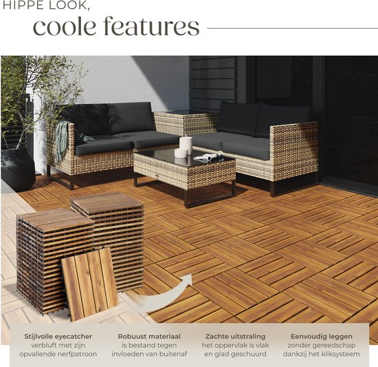 tectake® - Gartenfliesen aus Holz - Wetterfest - Bodenbelag für Balkon - Bodenfliesen - Balkonboden - Terrassenfliesen mit Klicksystem - Drainage - 40er Set
