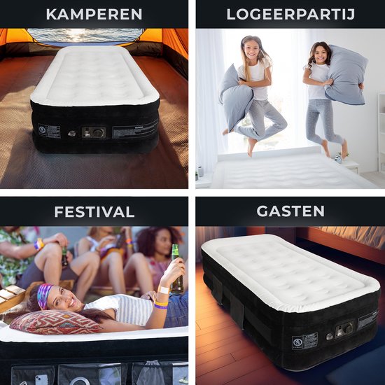 FLOAT VersaVento - 1-Personen-Luftbett mit eingebauter elektrischer Pumpe - <3 min schnelles Aufblasen - Inklusive 2 Klettverschlusstaschen, Tragetasche und Reparaturset - 194 x 99 x 45 cm - Selbstaufblasende Einzel-Luftmatratze - Gästebett
