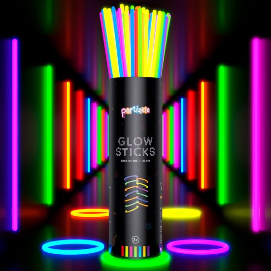 Partizzle 100 Stück Glow in the Dark Sticks mit Steckern - Silvester 2025 Glowsticks - Neon / Karneval Partyartikel Breakout Sticks - Geburtstag Silvester Dekorationen - 7 Farben