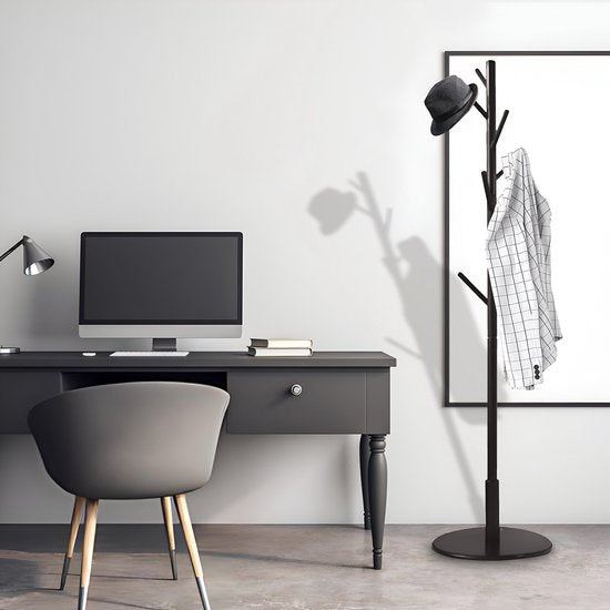Bayt Garderobe - Stehende Garderobe - Garderobenständer Holz - Stehende Garderobe - Garderobenständer - 8 Haken - 175 cm - Schwarz