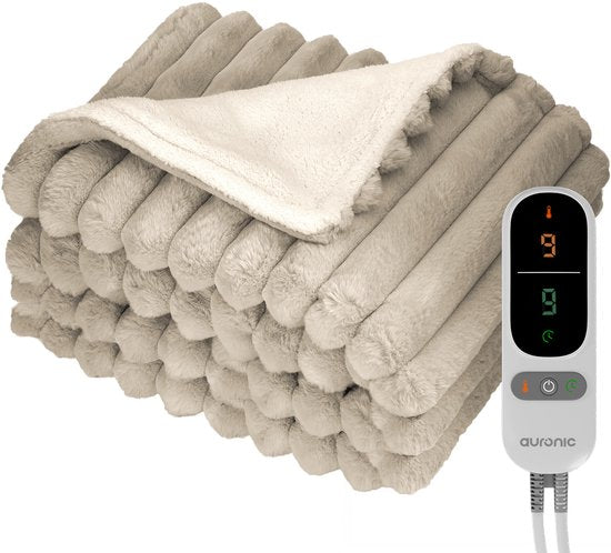 Auronic Electric Blanket - 200 x 180cm - 2 Personen - 3 Wärmestufen - Plüsch - Taupe