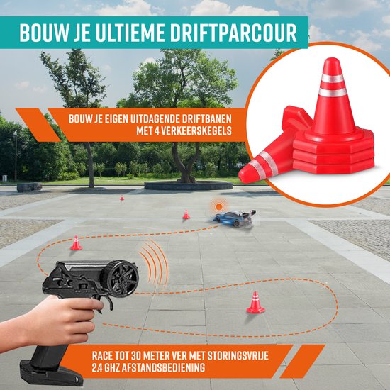 NAPI Controllable RC Car - Drift Car mit 2 Batterien, LED & Zubehör - 15 km/h - Outdoor-Spielzeug - Rennautos für Jungen & Erwachsene - Outdoor-Spielzeug - Spielzeugauto Radiographic - Drift King
