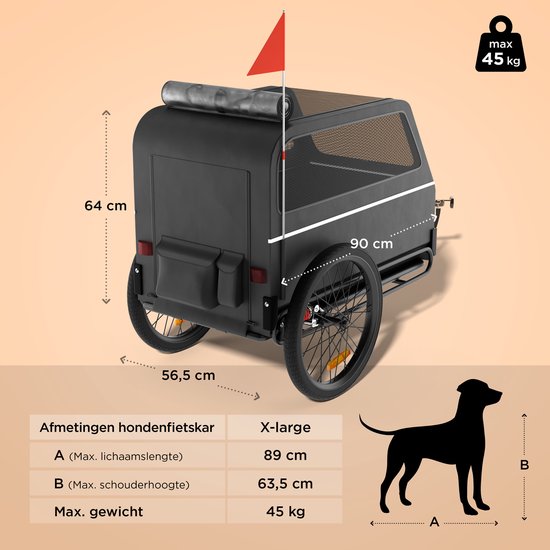 TrevoPet® Dog Bike Trailer XL - Klappbarer Fahrradanhänger Hund - Hundeanhänger mit Rampe, Federungssystem & wetterfest - Geeignet für E-Bikes - 45 kg - Schwarz