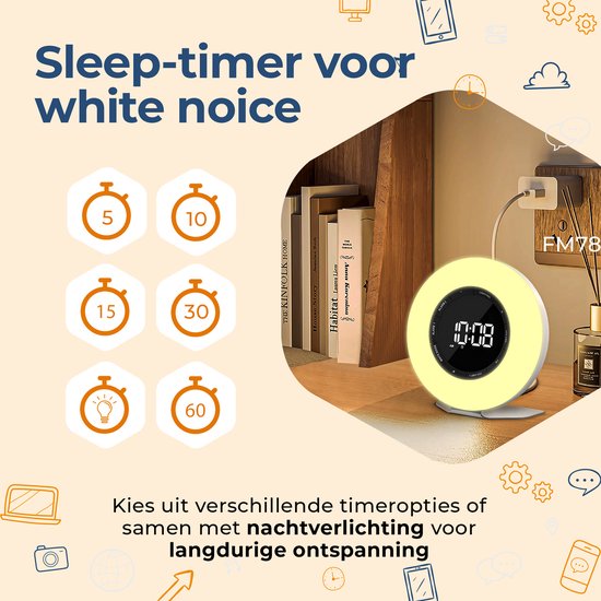 Denver Wake Up Light - FM Radiowecker - Snooze - Lichtwecker - Weißes Rauschen - CRL342