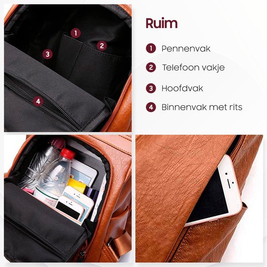 Glennoo Anti-Diebstahl-Rucksack - Damen - PU-Leder - Braun