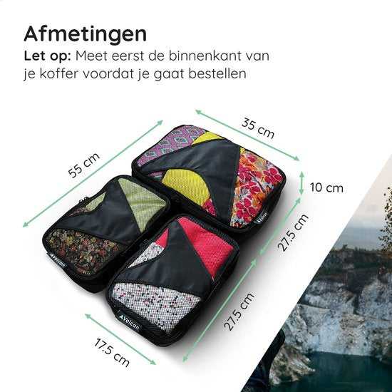 Volcan Packing Cubes - Kofferorganisationsset - 3er Set - für Rucksack & Koffer - Schwarz