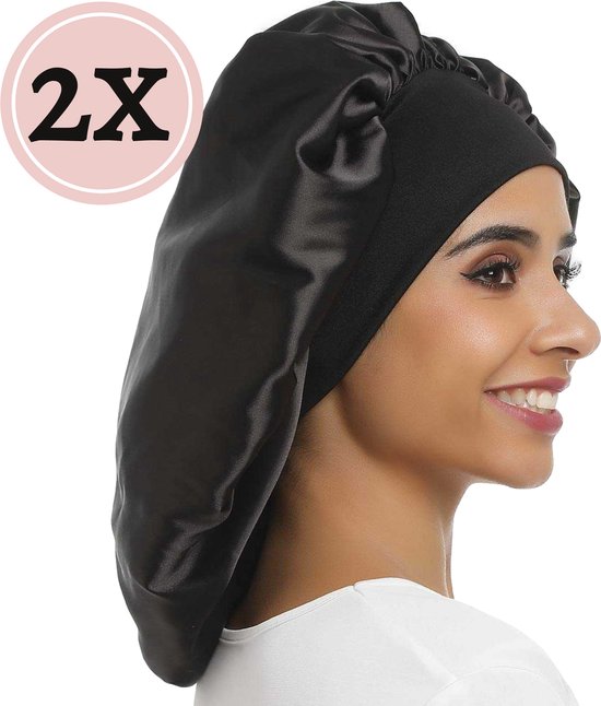 Beyeza Luxe Bonnet XL – Schlafmütze aus Satin – Haarpflege – Haarnetze – Elastisch – Satin – 2 Stück