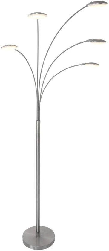 Mexlite Stehleuchte Synna - Schwenkbare, dimmbare LED-Bogenleuchte - Modernes Design - Mit 5 Lichtquellen (4,5W) - 235 cm Kabel - Stahl und Glas