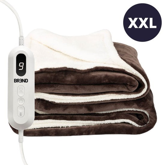 BREND - Elektrische Decke mit 9 Temperatureinstellungen - Flanell-Fleece-Decke - BR-2219 - 180 x 130 cm - Braun/Weiß