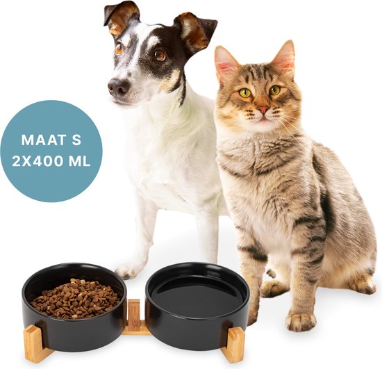 Futternapf Hund - Futternapf Katze - Trinknapf - Mit Ständer - 2x 400 ml - Größe S - Schwarz