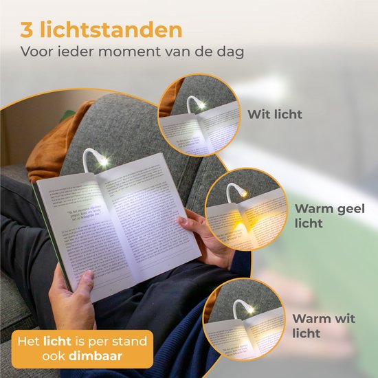 Nuvance - Leselicht - Klemmleselicht - Dimmbar - 3 Stufen - Leselicht für Buch - Wiederaufladbar USB C - 24 Stunden Lesevergnügen - Klemmlicht - für Kind & Erwachsene - Klemmlicht - Weiß