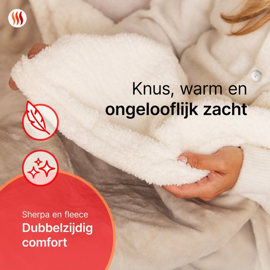 Seranova Heizdecke XXL - 180x160 cm - 2 Personen Heizdecke - Wärmedecke - Doppelseitiges Fleece Sherpa - Creme beige