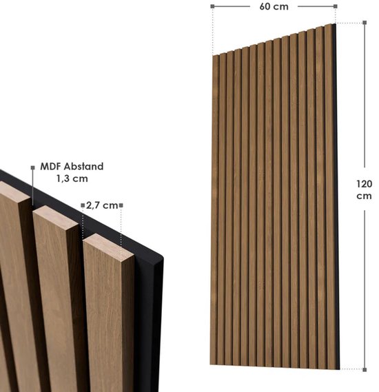 Akustik-Wandpaneele - 4er-Set - schallabsorbierendes MDF & PET-Schaum - Natur dunkel - 120 x 60 x 1,8 cm