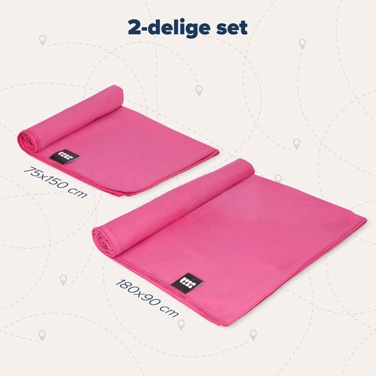 TRVLMORE Mikrofaser-Reisehandtuch-Set - 2 Stück - Groß (75 x 150 cm) & Extra groß (90 x 180 cm) - Mikrofaser - Pink
