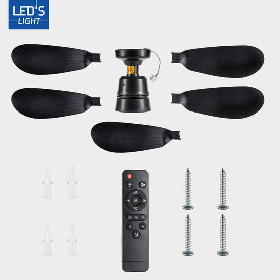 LED's Light – Schwarzer Deckenventilator mit Leuchte – Ø 53 cm – Einstellbare Lichtfarbe – 25 W, 1100 lm, 3000 K/6500 K – Deckenleuchten mit Ventilator und Leuchte