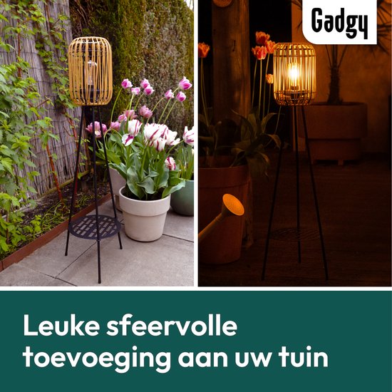 Gadgy Solar Gartenleuchten Stehlampe Terrasse - Außenlampe Solarenergie Balkon & Garten - Stativ Gartenleuchte Led Outdoor mit USB Anschluss - Solar Gartenleuchten - Laterne für Außenbeleuchtung - Gartenleuchten - Rattan