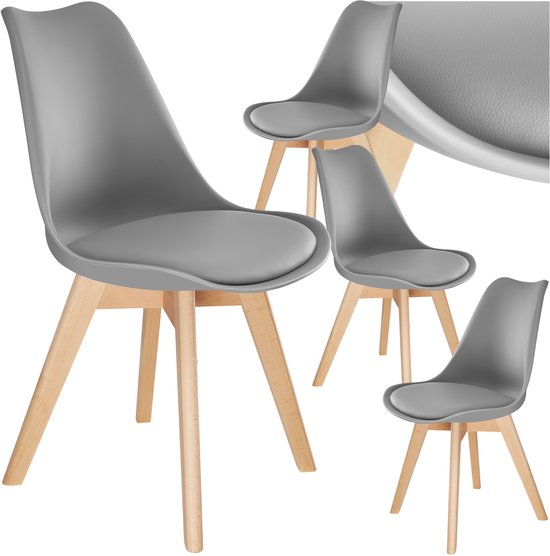 tectake® Esszimmerstuhl Frederikke – 4er-Set Esszimmerstühle mit gepolsterter Stoffsitzfläche – Beine aus Massivholz – Ergonomische Stühle, geeignet für Wohnzimmer, Esszimmer, Schlafzimmer und Küche – Belastbarkeit 120 kg – Grau