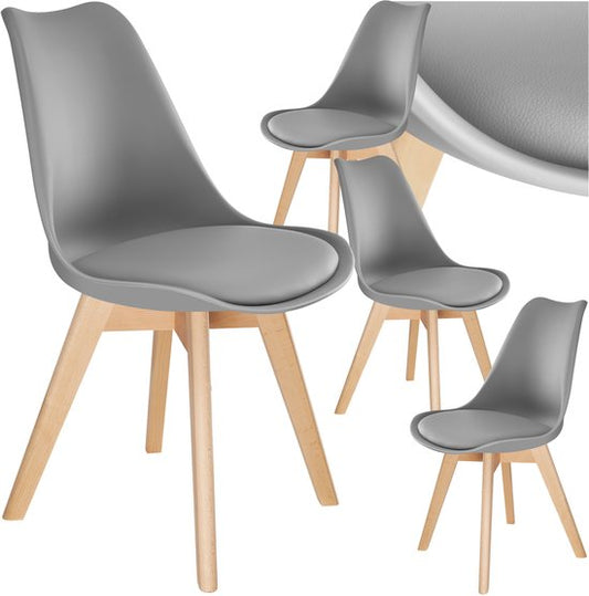 tectake® Esszimmerstuhl Frederikke – 4er-Set Esszimmerstühle mit gepolsterter Stoffsitzfläche – Beine aus Massivholz – Ergonomische Stühle, geeignet für Wohnzimmer, Esszimmer, Schlafzimmer und Küche – Belastbarkeit 120 kg – Grau