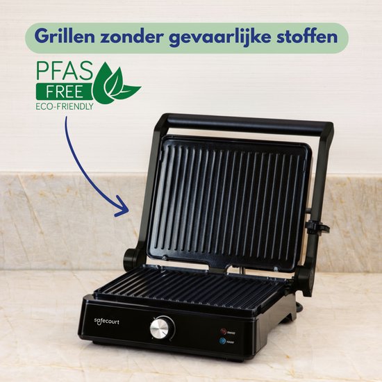 Safecourt Kitchen Toasted Sandwich Maker - Panini Grill und Toasted Sandwich Eisen - Abnehmbare PFAS-freie Platten & spülmaschinenfest - Große Grillfläche - Schnelle Hitze - Kontaktgrill - Schwarz