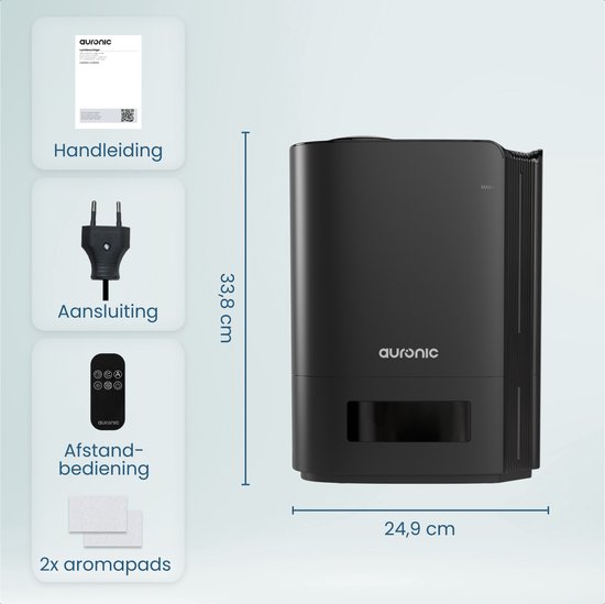Auronic Luftbefeuchter - 5 Liter - Geeignet für Wohnzimmer, Büro, Schlafzimmer, Babyzimmer und mehr - BPA-frei - Schwarz