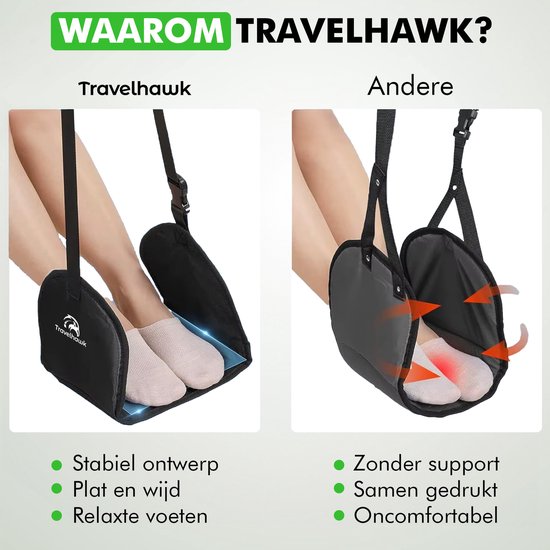 Travelhawk Fußstütze für das Flugzeug - Fußhängematte für die Reise - auch für Bus oder Bahn - kompakt und leicht - Schwarz
