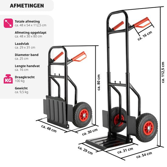 tectake - Trolley bis 100kg - Transportwagen - robust mit ausziehbarem Rahmen.